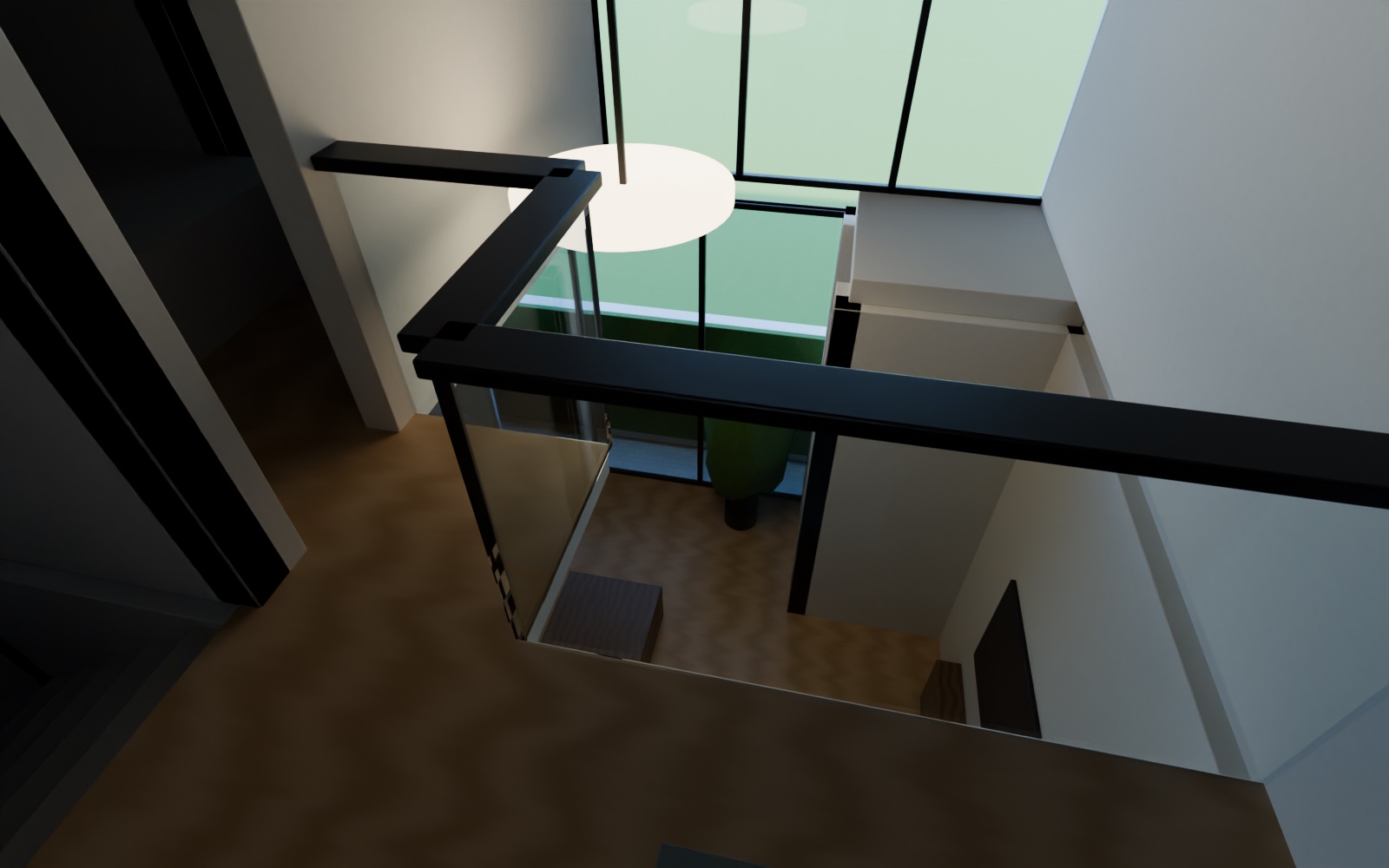 View from the first-floor gallery down into the north-east living room
